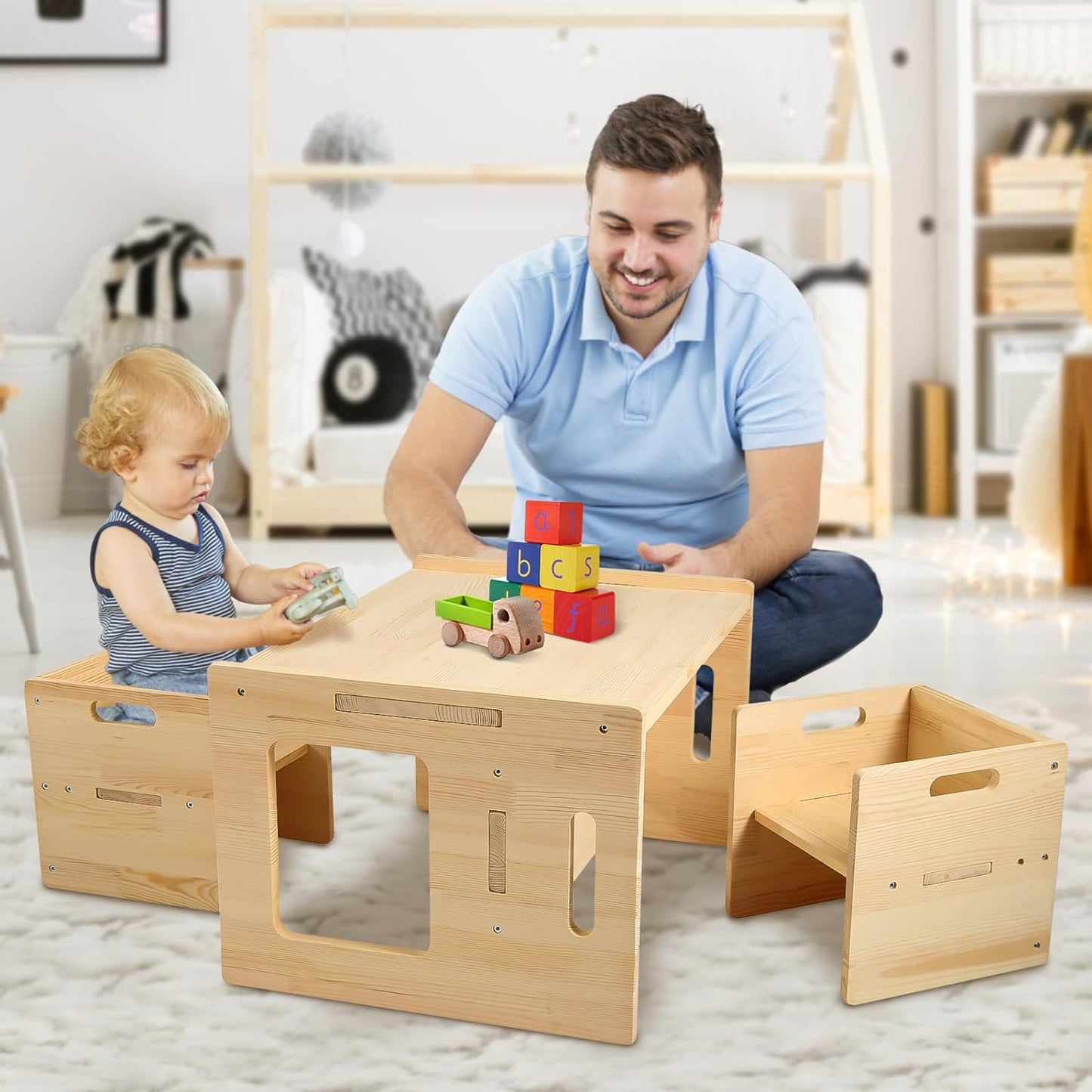 Kids Toddler Wood Table and 2x Chair Set