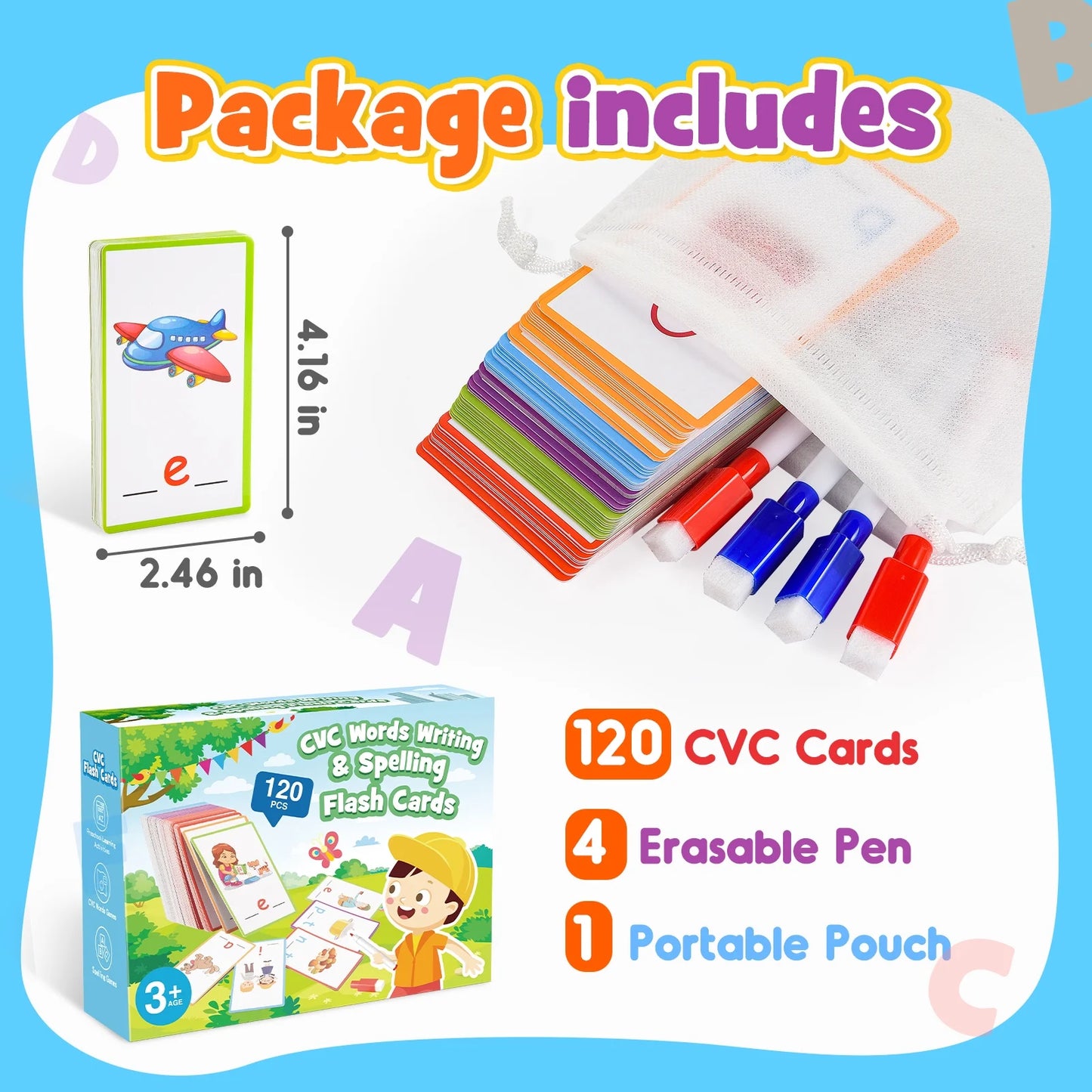 Kids Words Writing & Spelling Flash Cards 120 Pieces