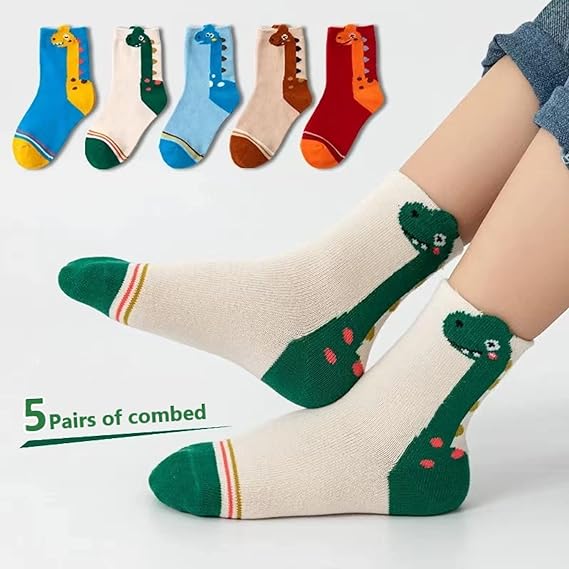5 Paia Calzini Antiscivolo Per Bambini 1-5 Anni - Tema Dinosauro, Cotone Morbido Con Suola In Gomma Per Sicurezza In Casa