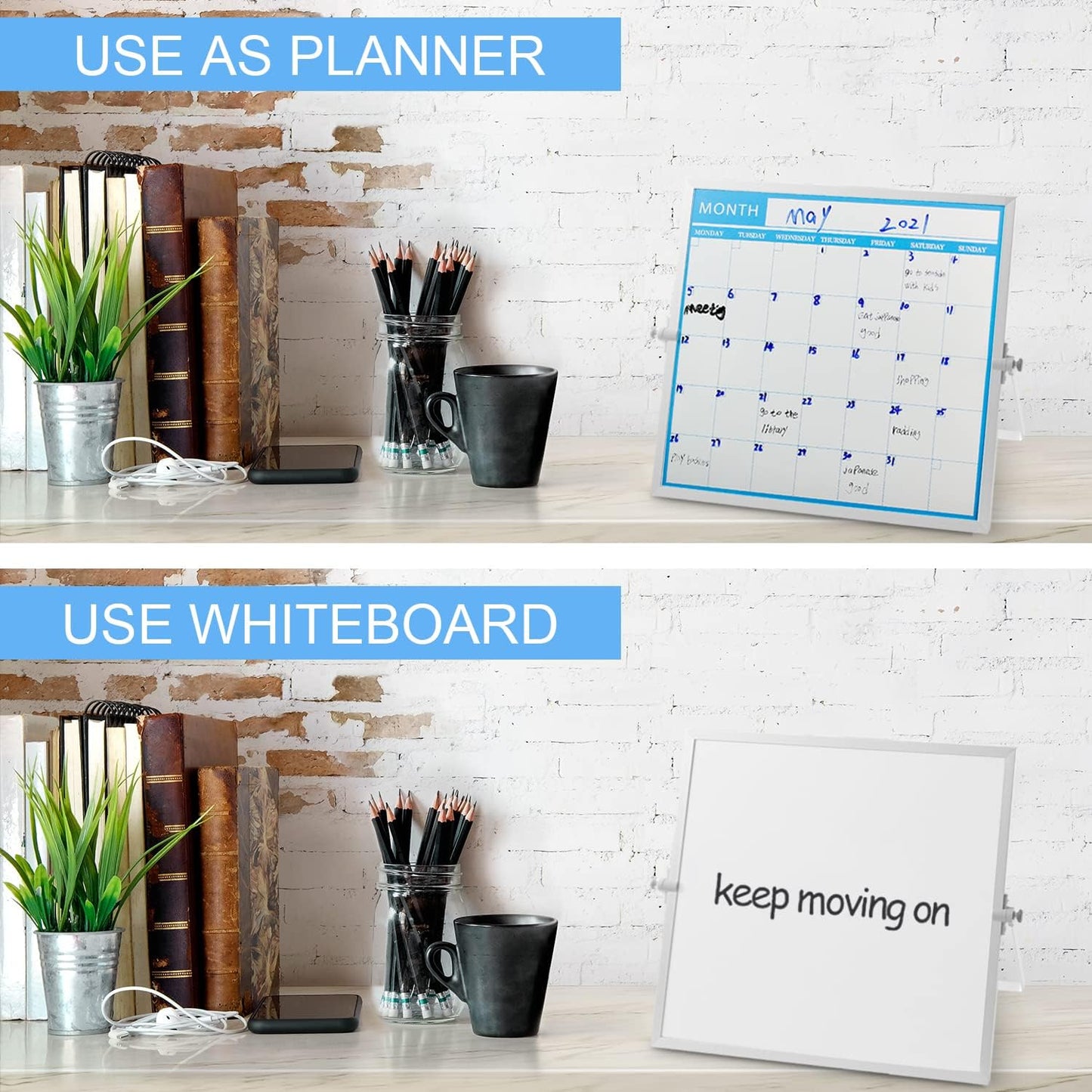 Double-Side Portable Mini Calendar + Dry Erase Board 10'' x 10''