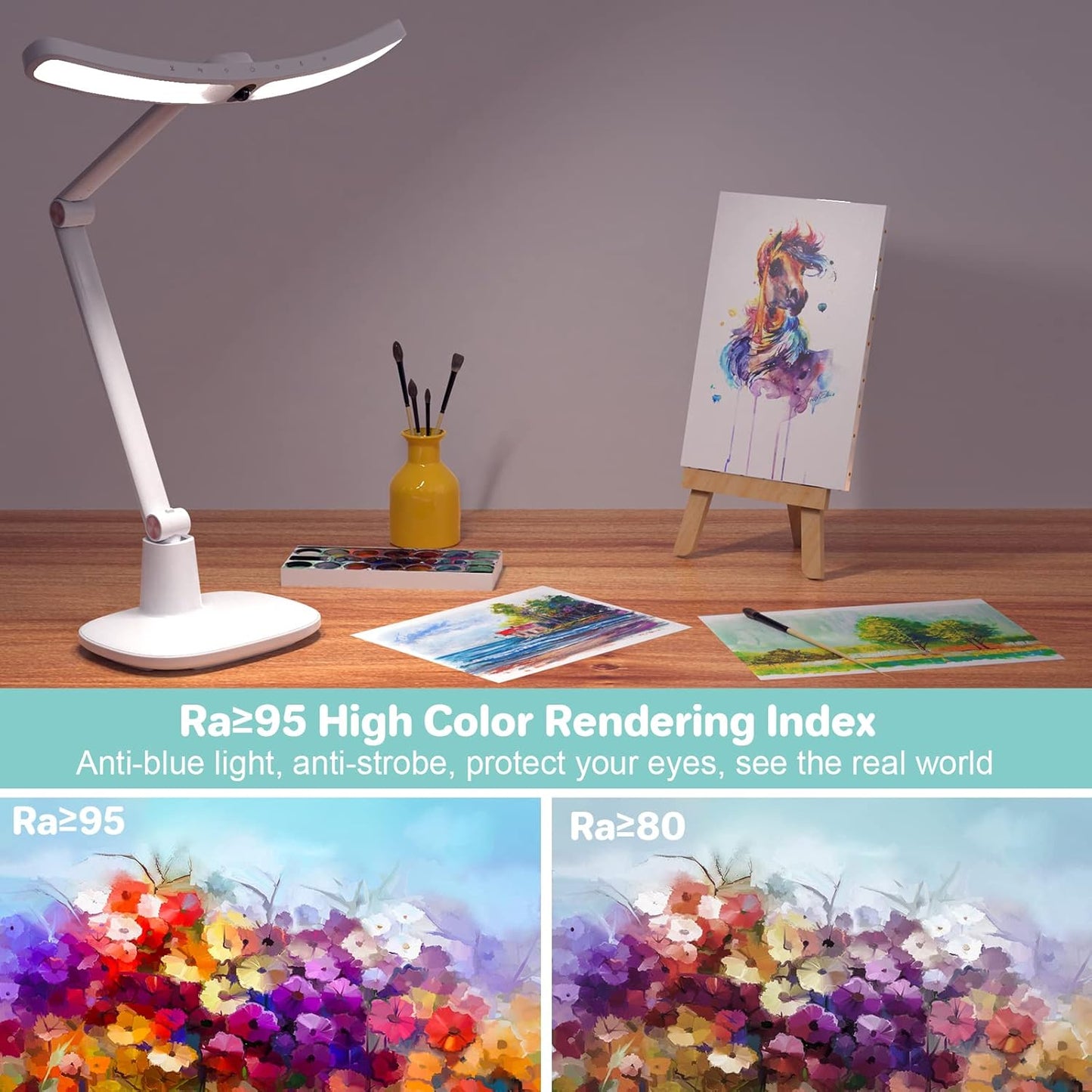 180 Degree Head Rotation LED Desk Ultrawide Lamps w/ 4-Color Modes