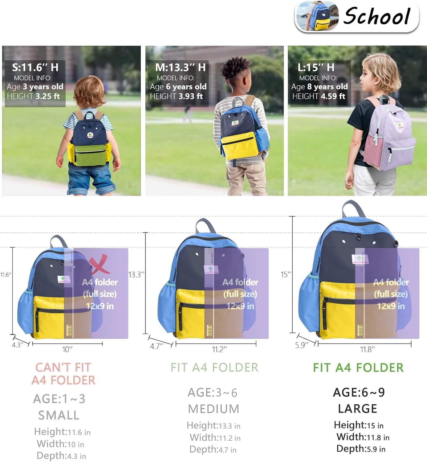 Kids Mini Backpack - Yellow/Blue 12x10x4.5 in