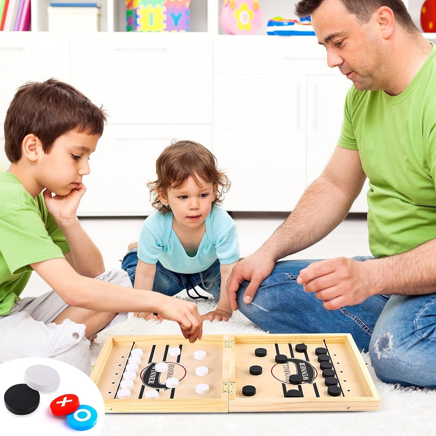 Bamboo Board Game 4 in 1 - Fast Hockey + Tic Tac Toe + Chess + Checker