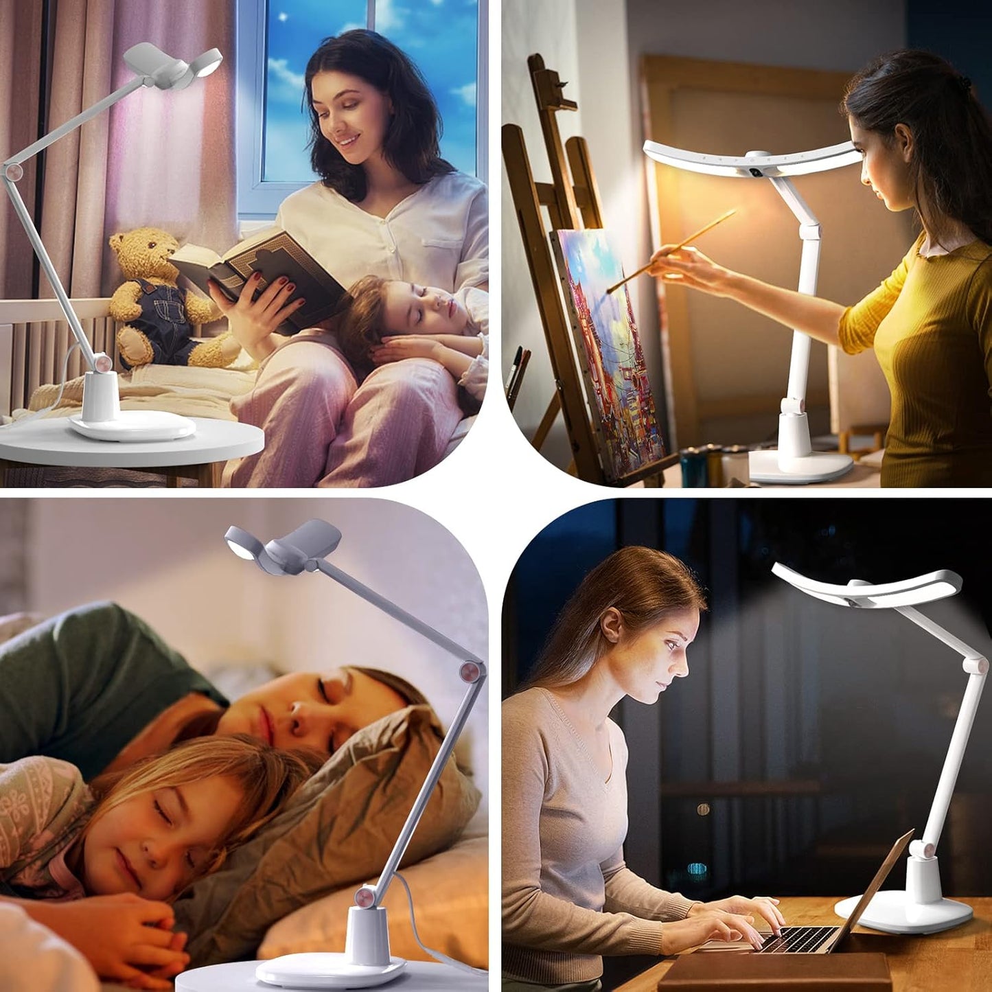180 Degree Head Rotation LED Desk Ultrawide Lamps w/ 4-Color Modes