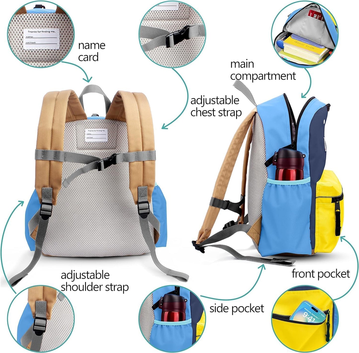 Kids Mini Backpack - Yellow/Blue 12x10x4.5 in