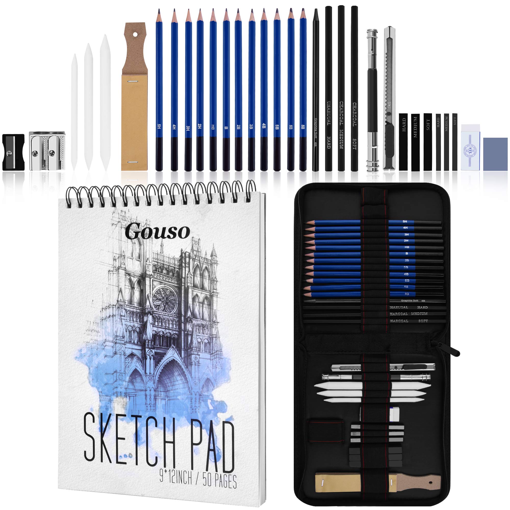  AUREUO Drawing Set - Pencil Set for Sketching and Drawing with  5.5x8.5'' Small Sketch Pad (60 Sheets) Graphite Pencils, Kneaded Eraser -  Art Kit & Supplies for Kids, Students, Adults
