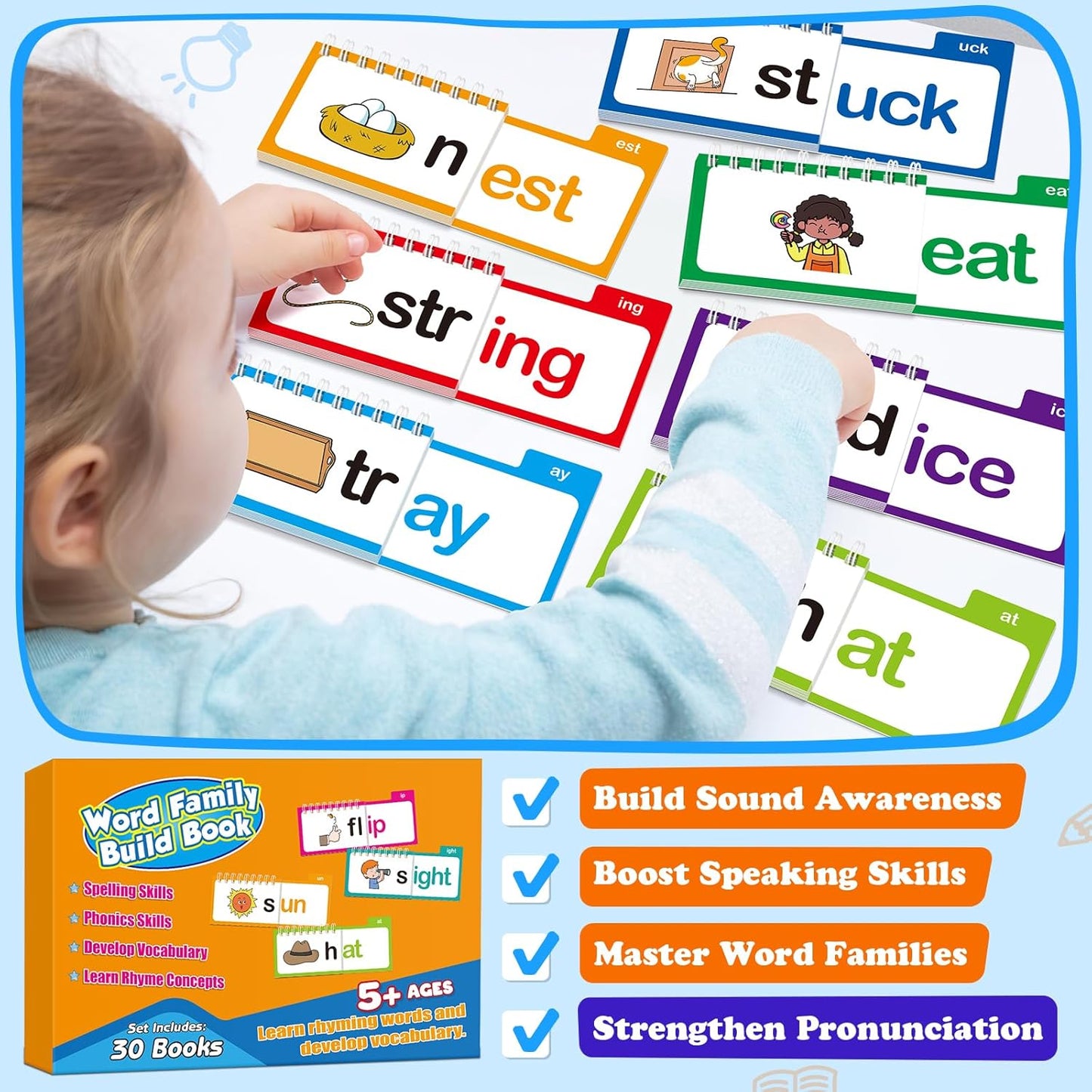 30 Phonics Vocabulary Learning Flashcards Books