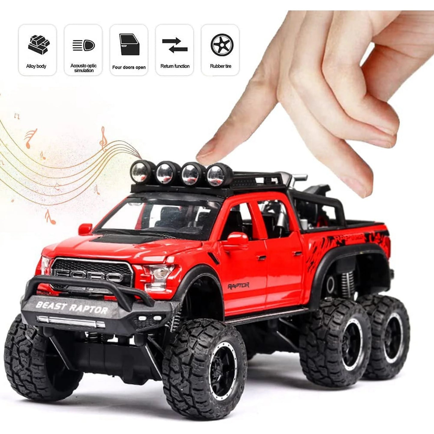 F150 Pickup Raptor Die-Casting Metal Model Car w/ Sound + Light - Scale 1:24
