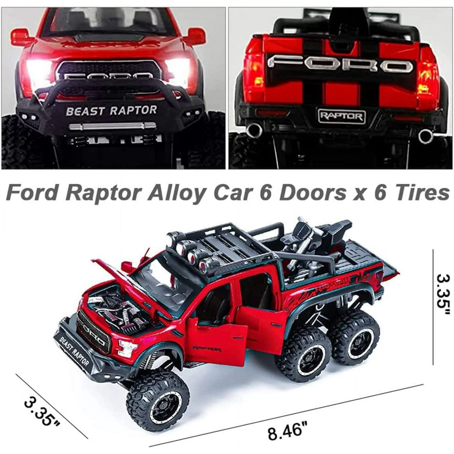 F150 Pickup Raptor Die-Casting Metal Model Car w/ Sound + Light - Scale 1:24