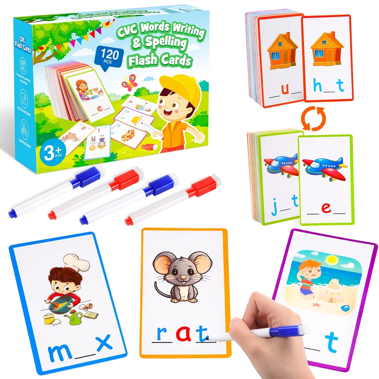 Kids Words Writing & Spelling Flash Cards 120 Pieces