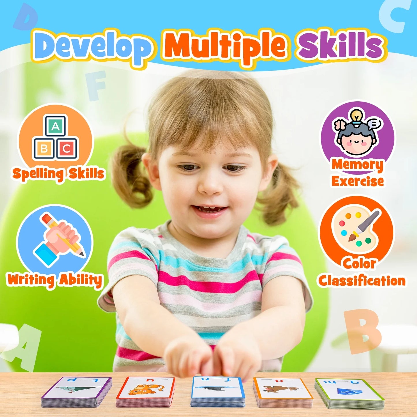 Kids Words Writing & Spelling Flash Cards 120 Pieces