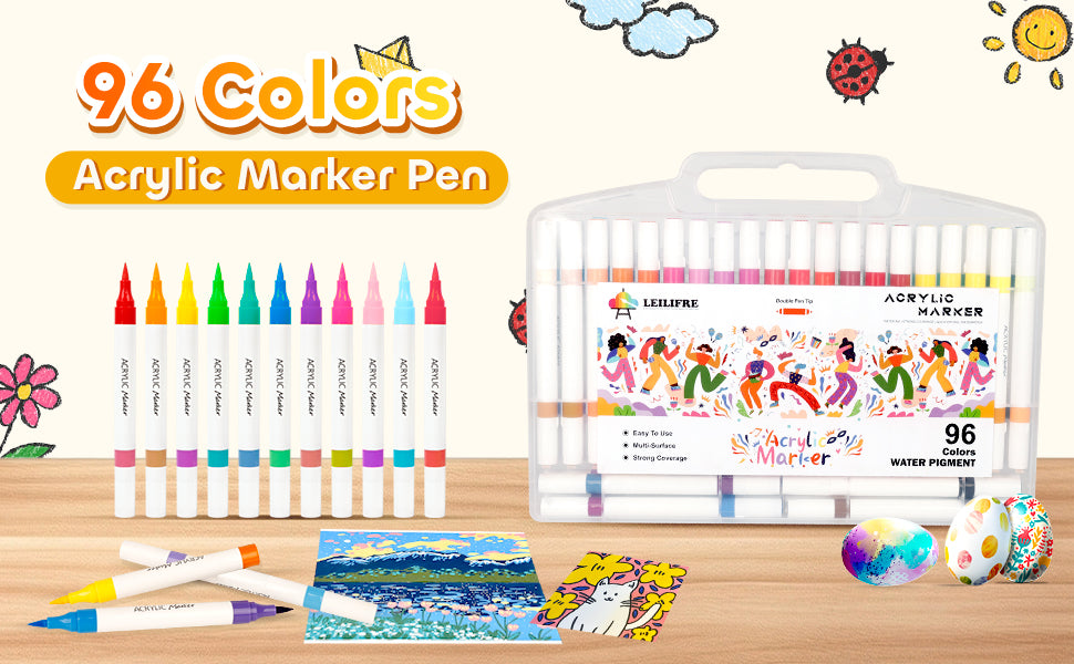 96-Colors Dual Tip Fabric Paint Acrylic Markers