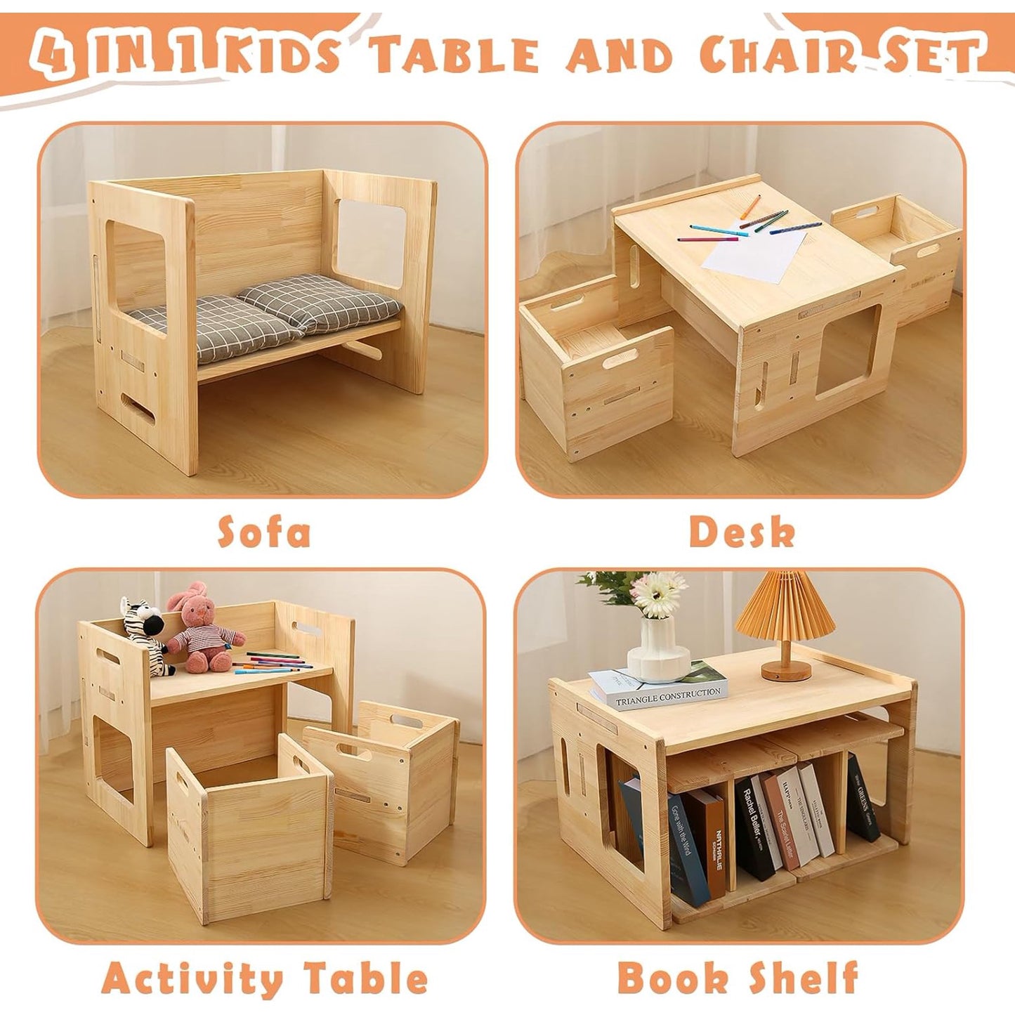 Kids Toddler Wood Table and 2x Chair Set