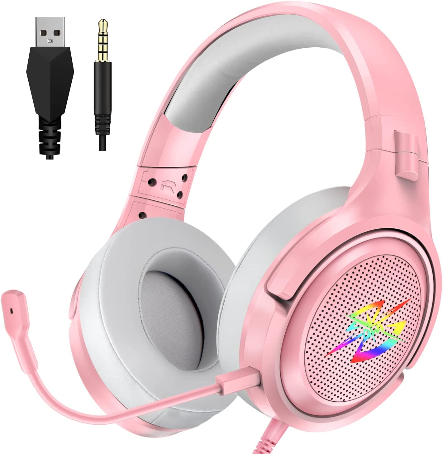 LED Music/Gaming Pink Headsets with Microphones – click99c
