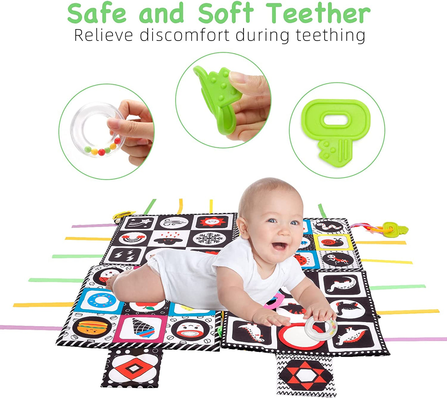Tummy Mat Baby Toys - Black and White High Contrast Sensory (4 Pack)