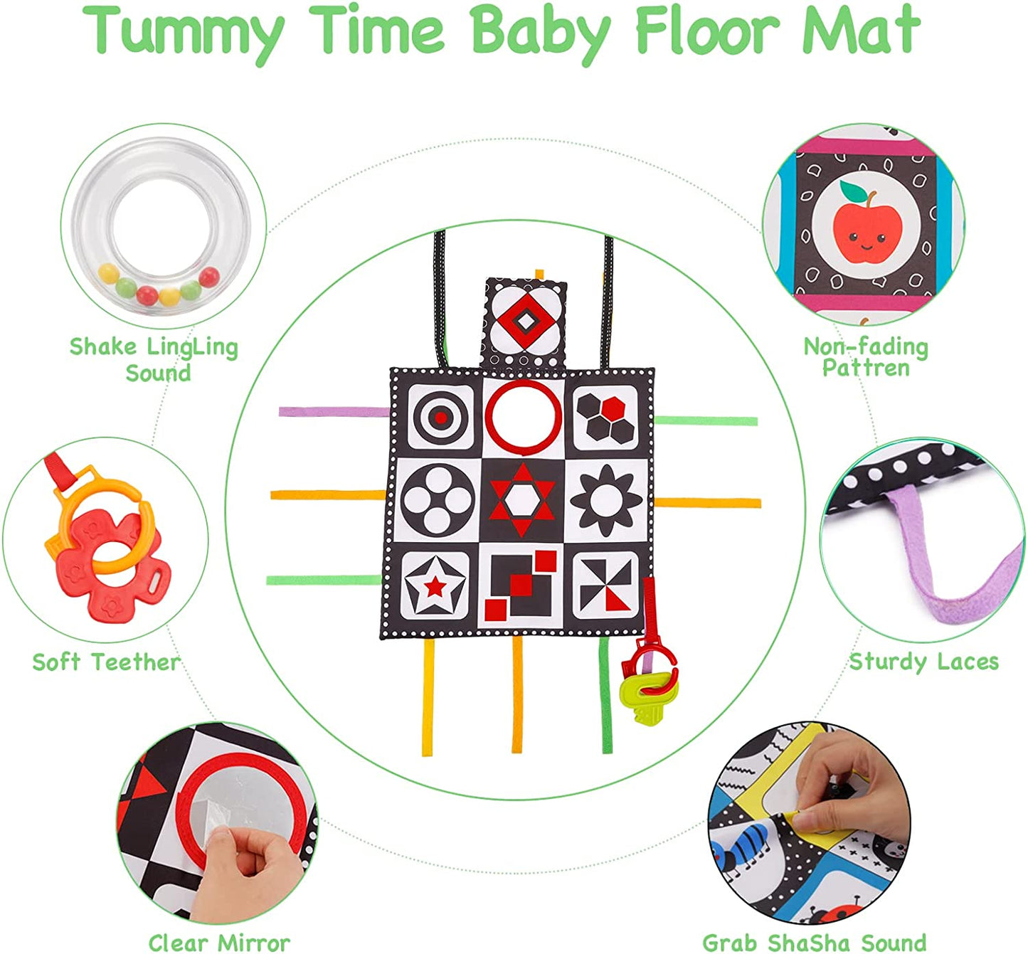 Tummy Mat Baby Toys - Black and White High Contrast Sensory (4 Pack)