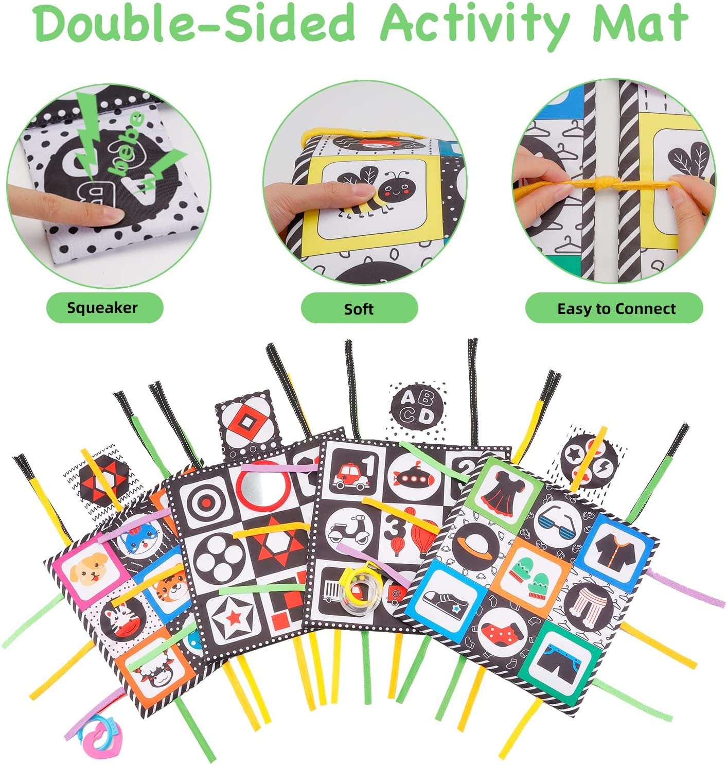 Tummy Mat Baby Toys - Black and White High Contrast Sensory (4 Pack)