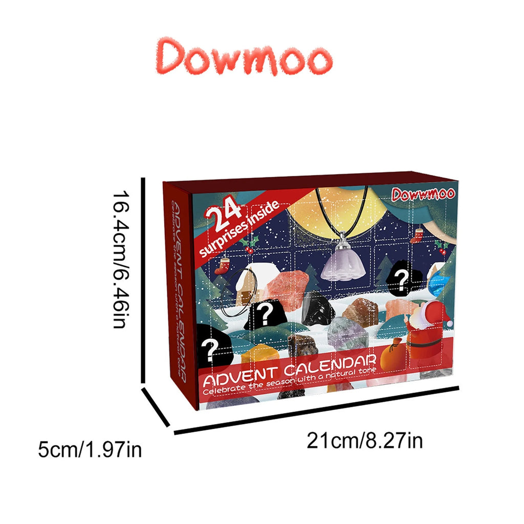 24 Days Christmas Countdown Calendar w/ 24-Grid Ore Polished Gemstones Surprise Blind Box Set