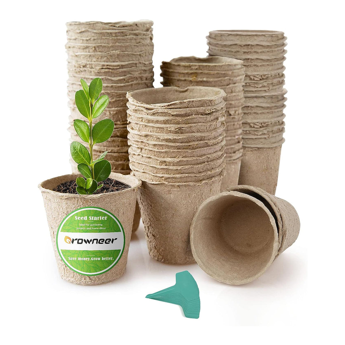 GROWNEER 60pcs 3in Peat Pots Plant Starters With 15 Pcs Plant Labels