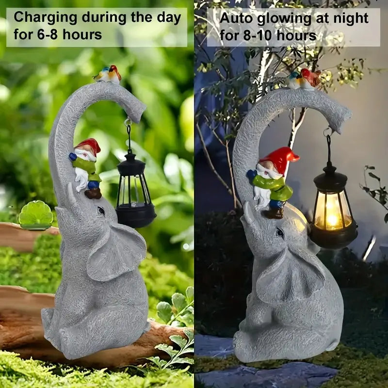 Solar-Powered Elephant Garden Statue Lamp