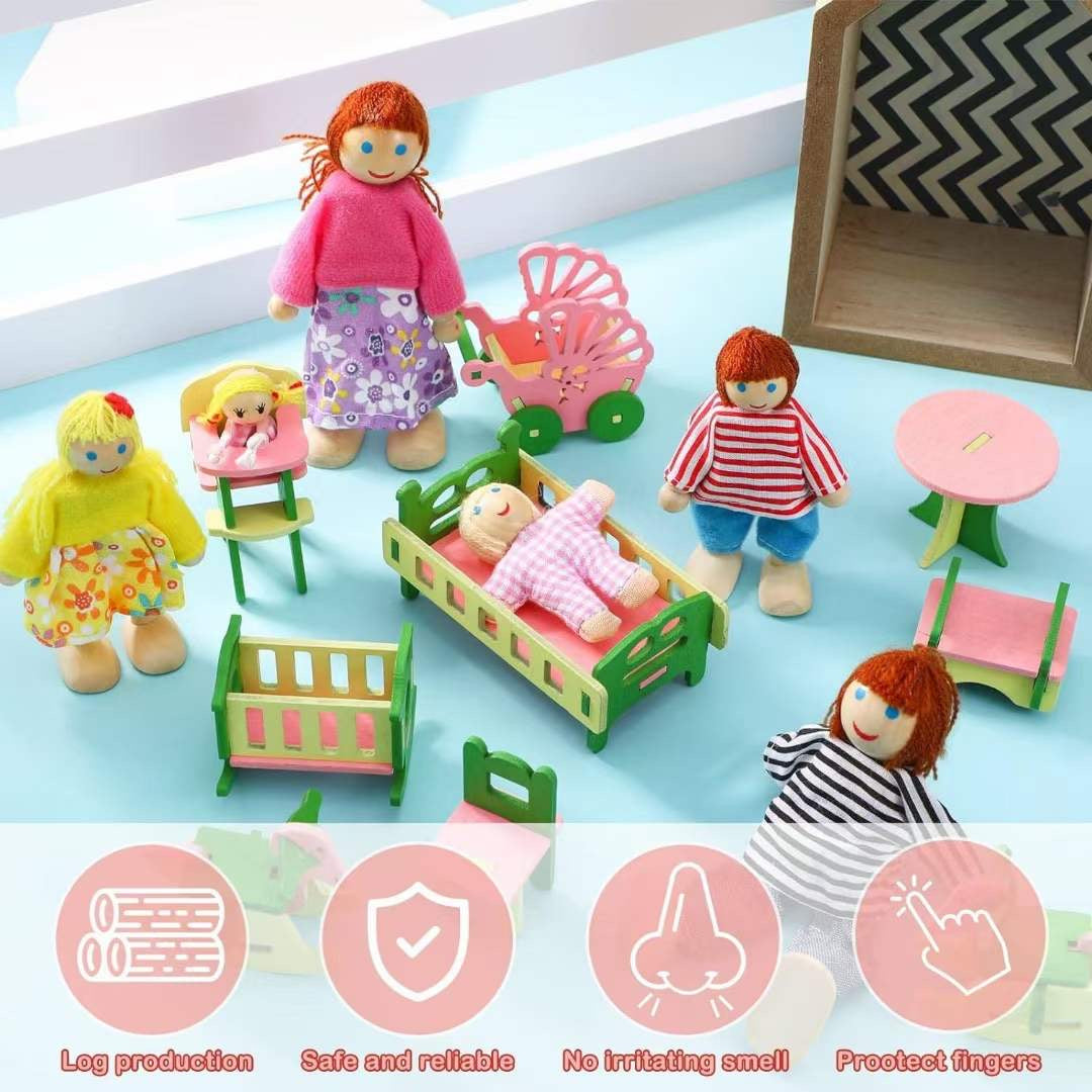 Wooden Doll House Accessories - 6 Sets of Furniture