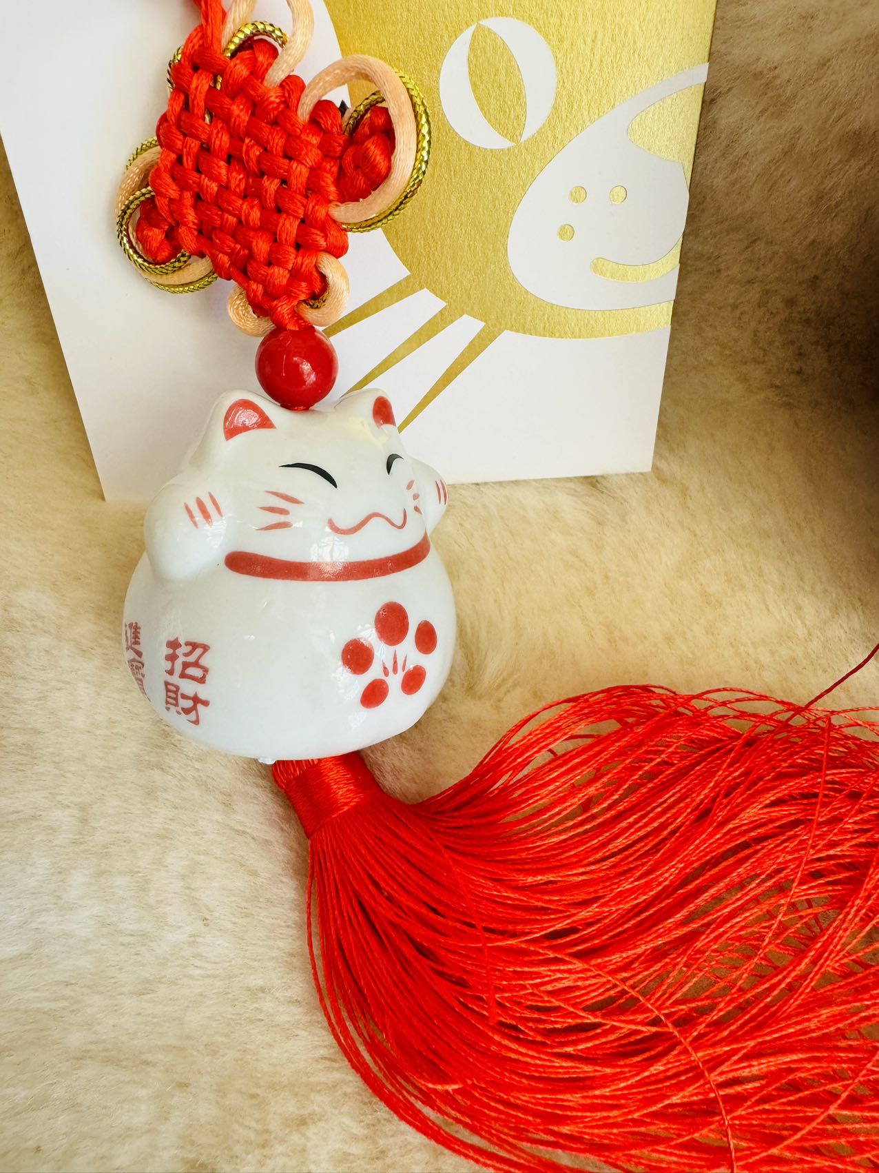 Lucky Cat 招财猫 Ceramic Pendant Charm Hanging for Wealth Fortune