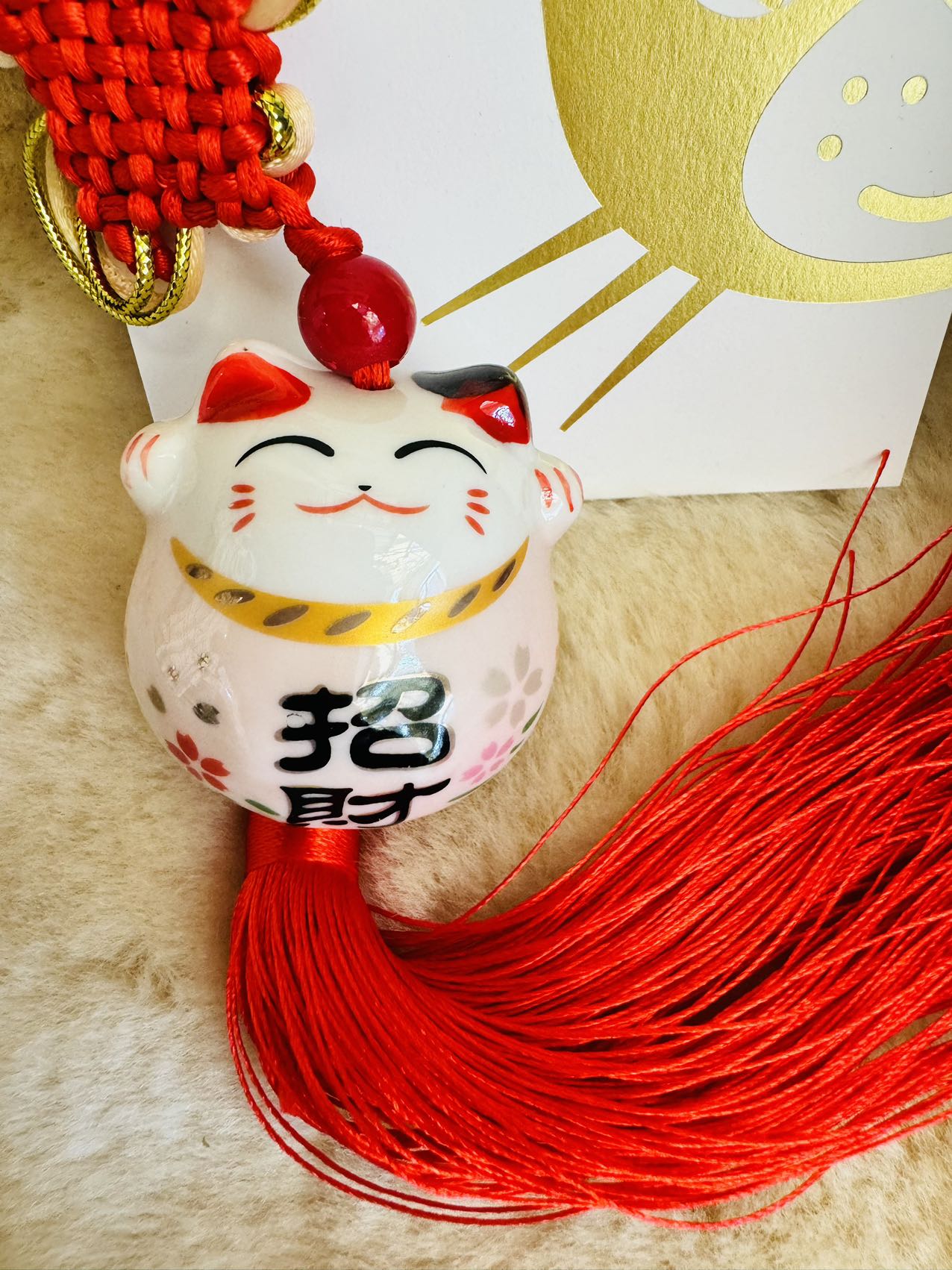 Lucky Cat 招财猫 Ceramic Pendant Charm Hanging for Wealth Fortune