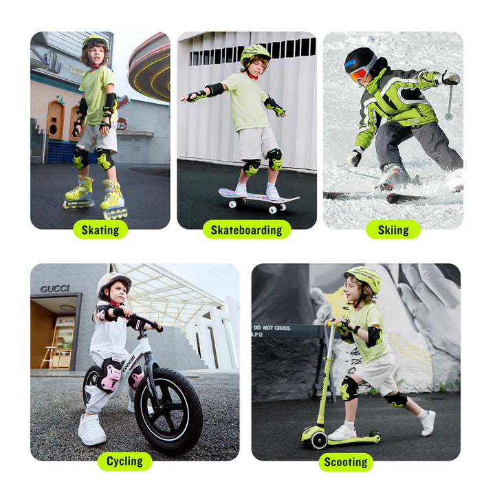 COOGHI Kids Helmet(Age 3-10) and Knee Pads(Age 3-6) Set - Green
