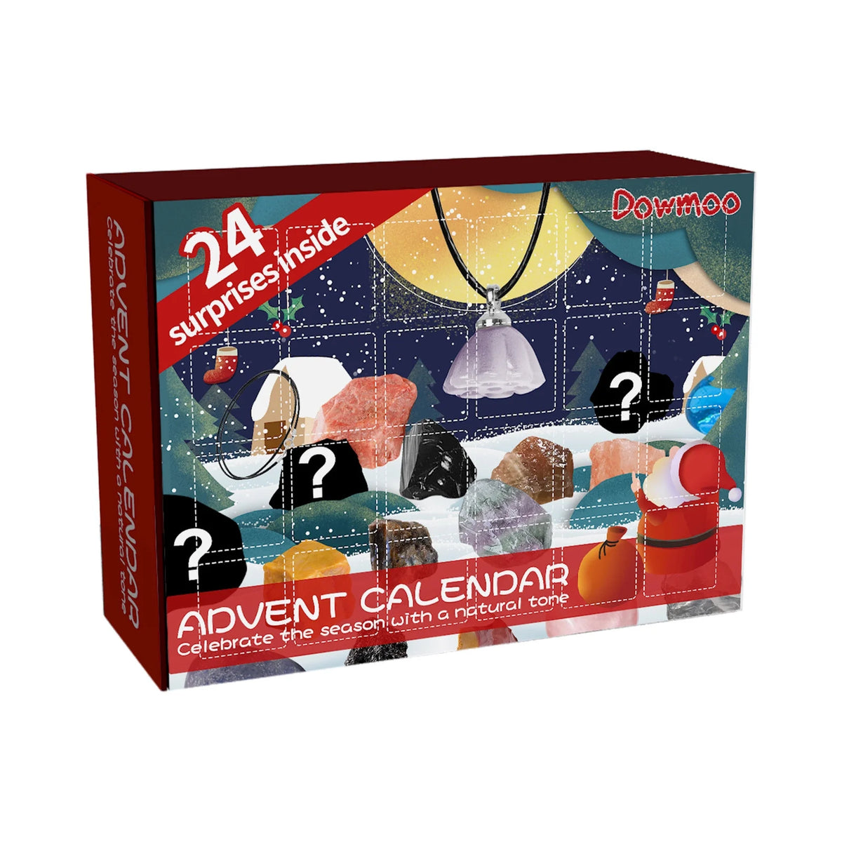 24 Days Christmas Countdown Calendar w/ 24-Grid Ore Polished Gemstones Surprise Blind Box Set