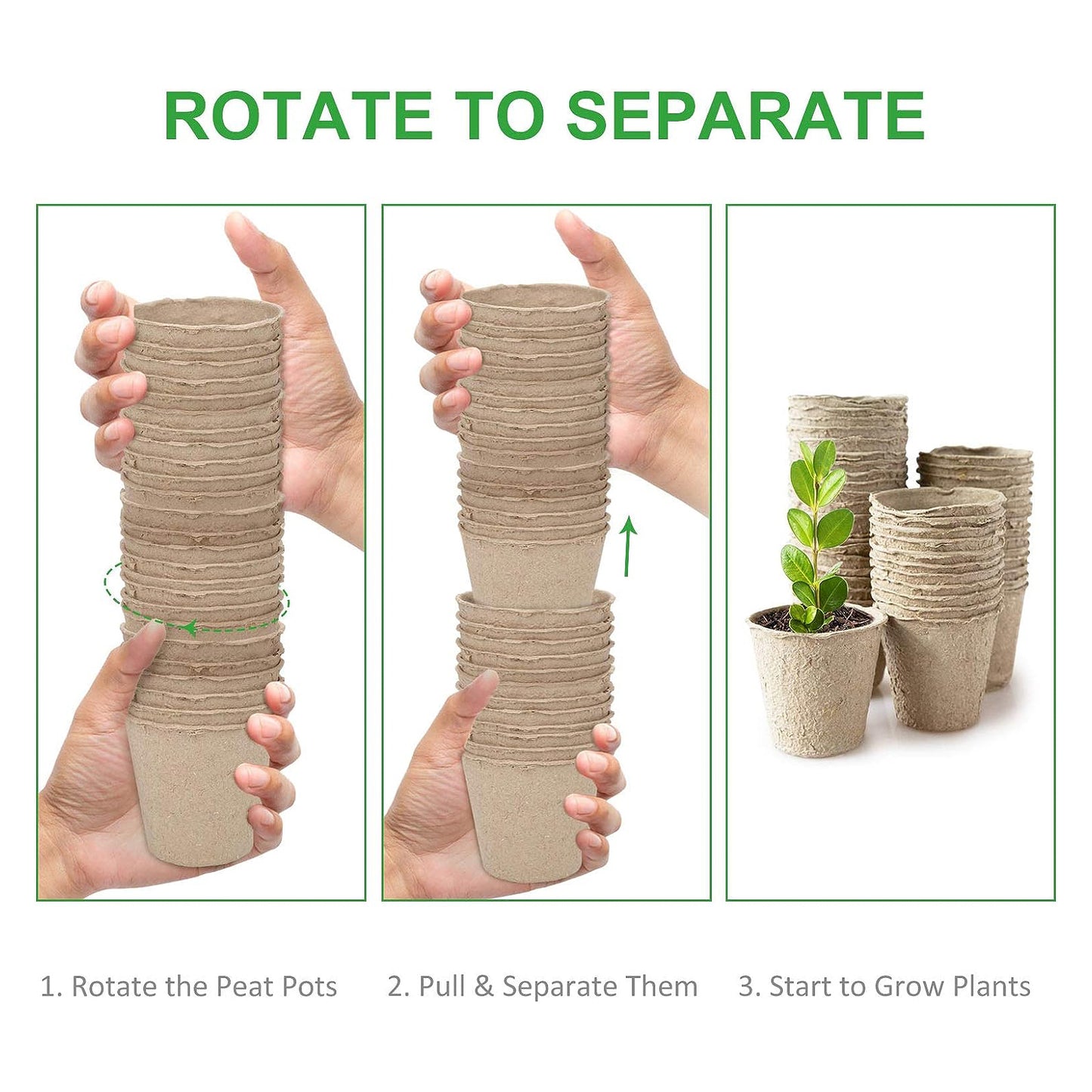 GROWNEER 60pcs 3in Peat Pots Plant Starters With 15 Pcs Plant Labels