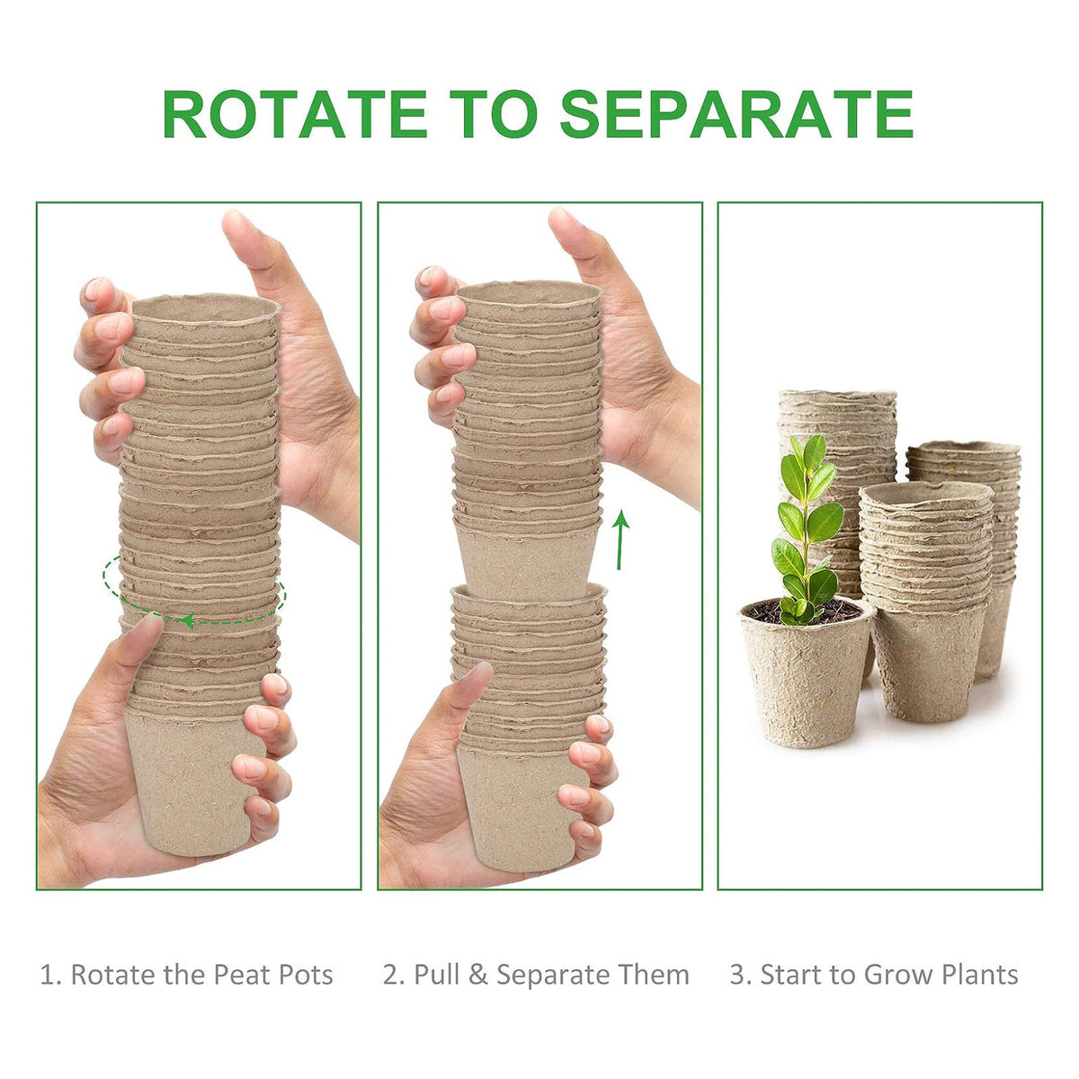 GROWNEER 60pcs 3in Peat Pots Plant Starters With 15 Pcs Plant Labels