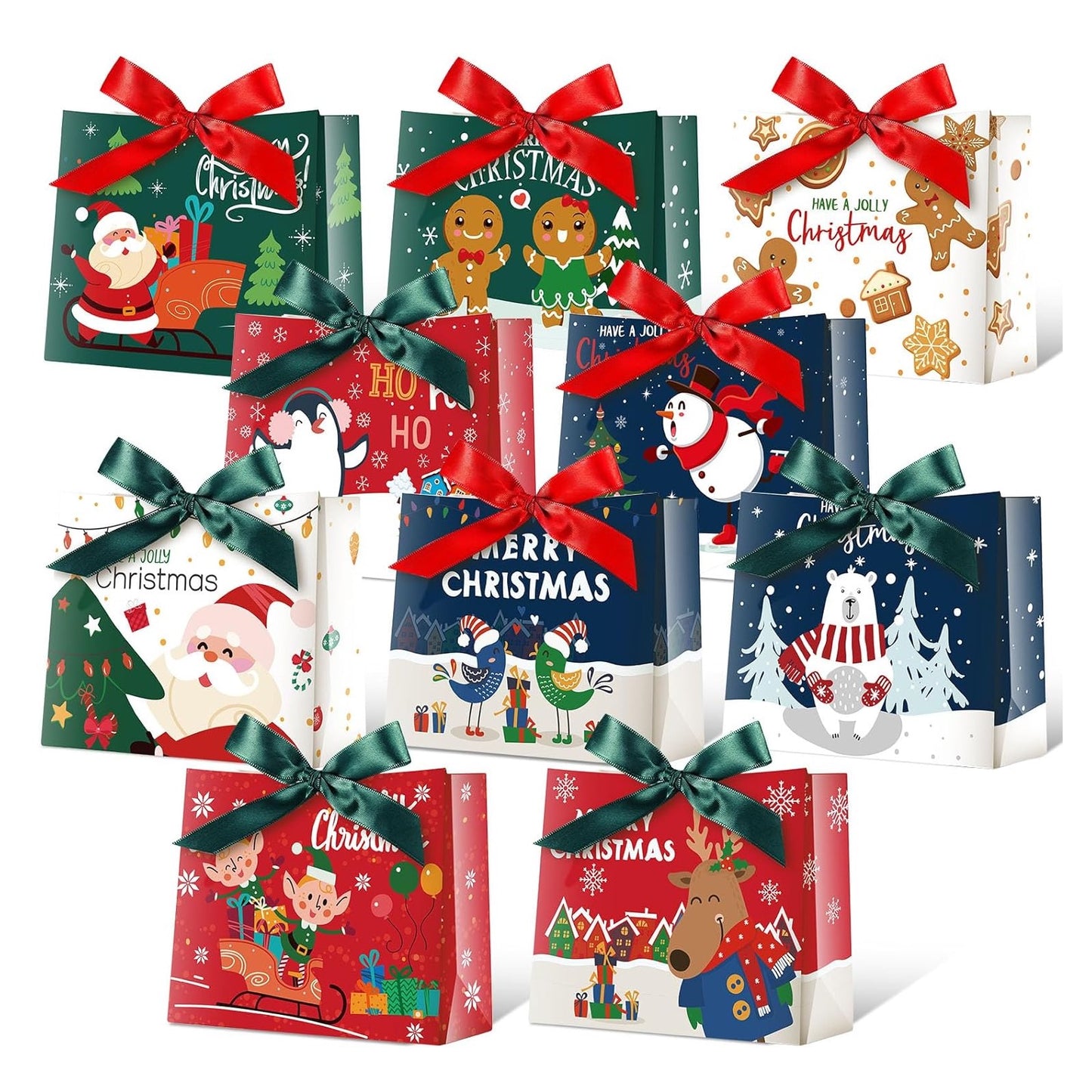 50 Pcs Christmas Gift Bags with Bow Ribbon Bulk 5.5x4.7x2.4 In