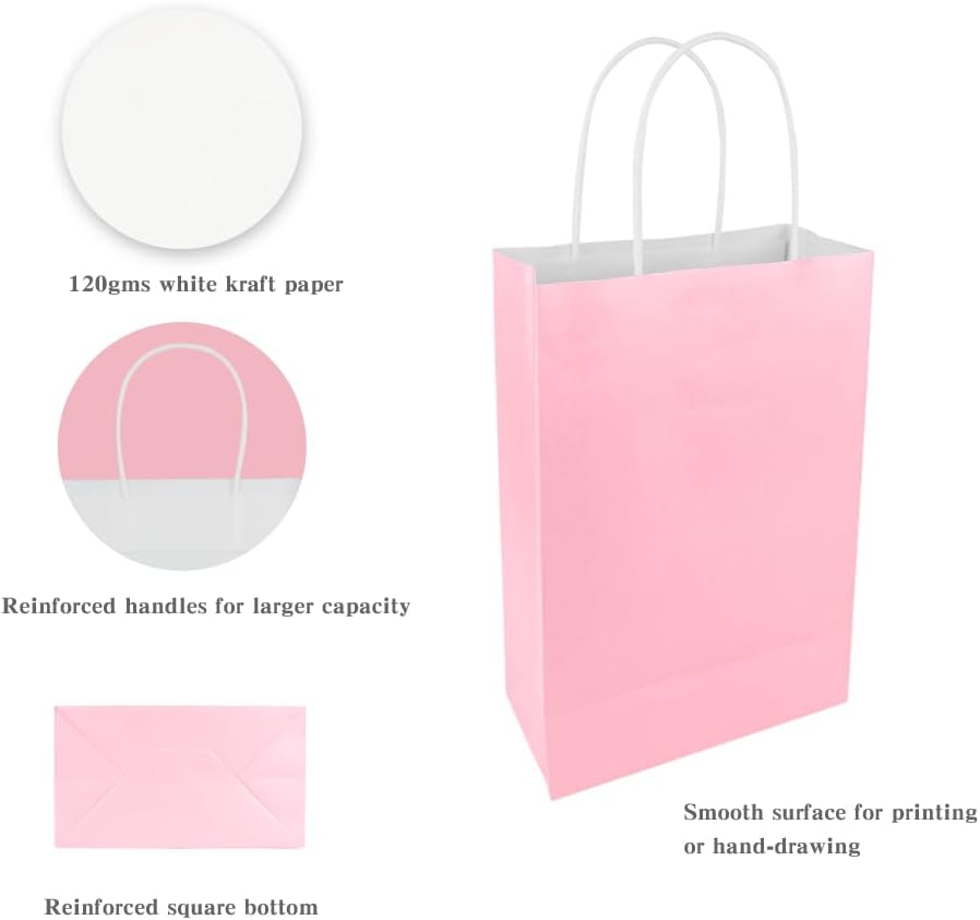 Premium Kraft Paper (120gms) Gift Bags 5 Colors - 30 Pieces 6.5x3.55x10 in