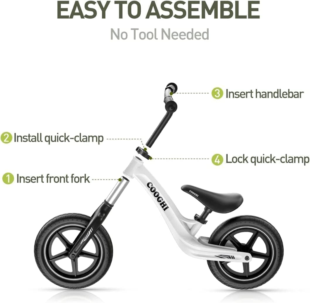 COOGHI Kids S3 Lightweight Balance Bike in White - Age 2-6Y