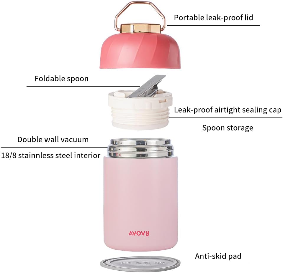 [Single-Pack] Hot & Cold Vacuum Insulated Thermal Food Jar w/ Spoon+Fork - Pink