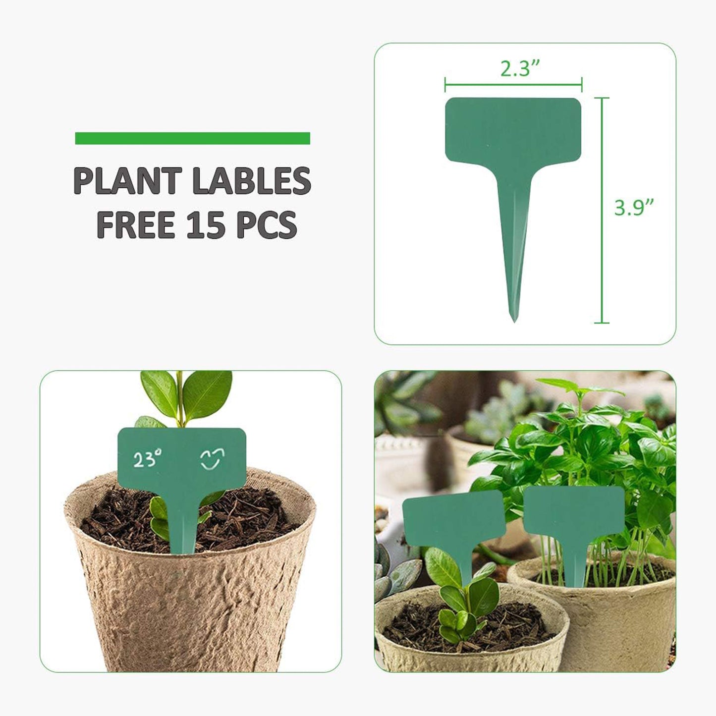 GROWNEER 60pcs 3in Peat Pots Plant Starters With 15 Pcs Plant Labels