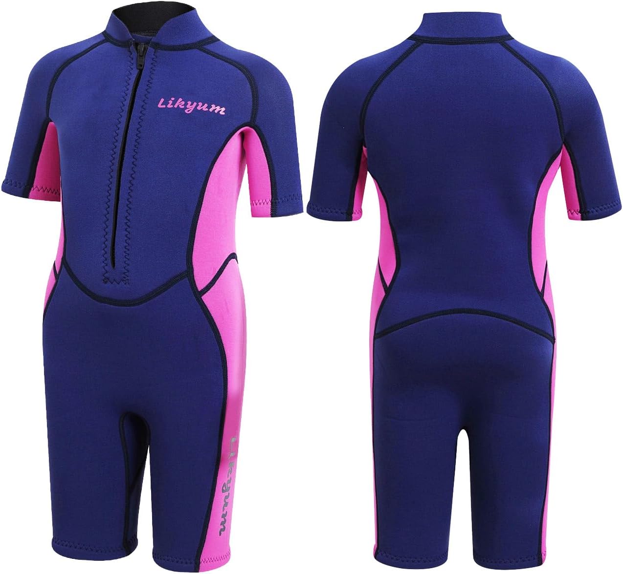 Kids 3mm Neoprene Short Wetsuit - One-Piece Front Zip UV Protection in Pink