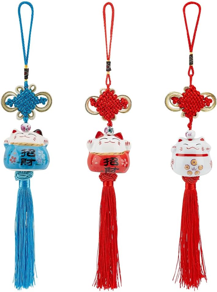 Lucky Cat 招财猫 Ceramic Pendant Charm Hanging for Wealth Fortune