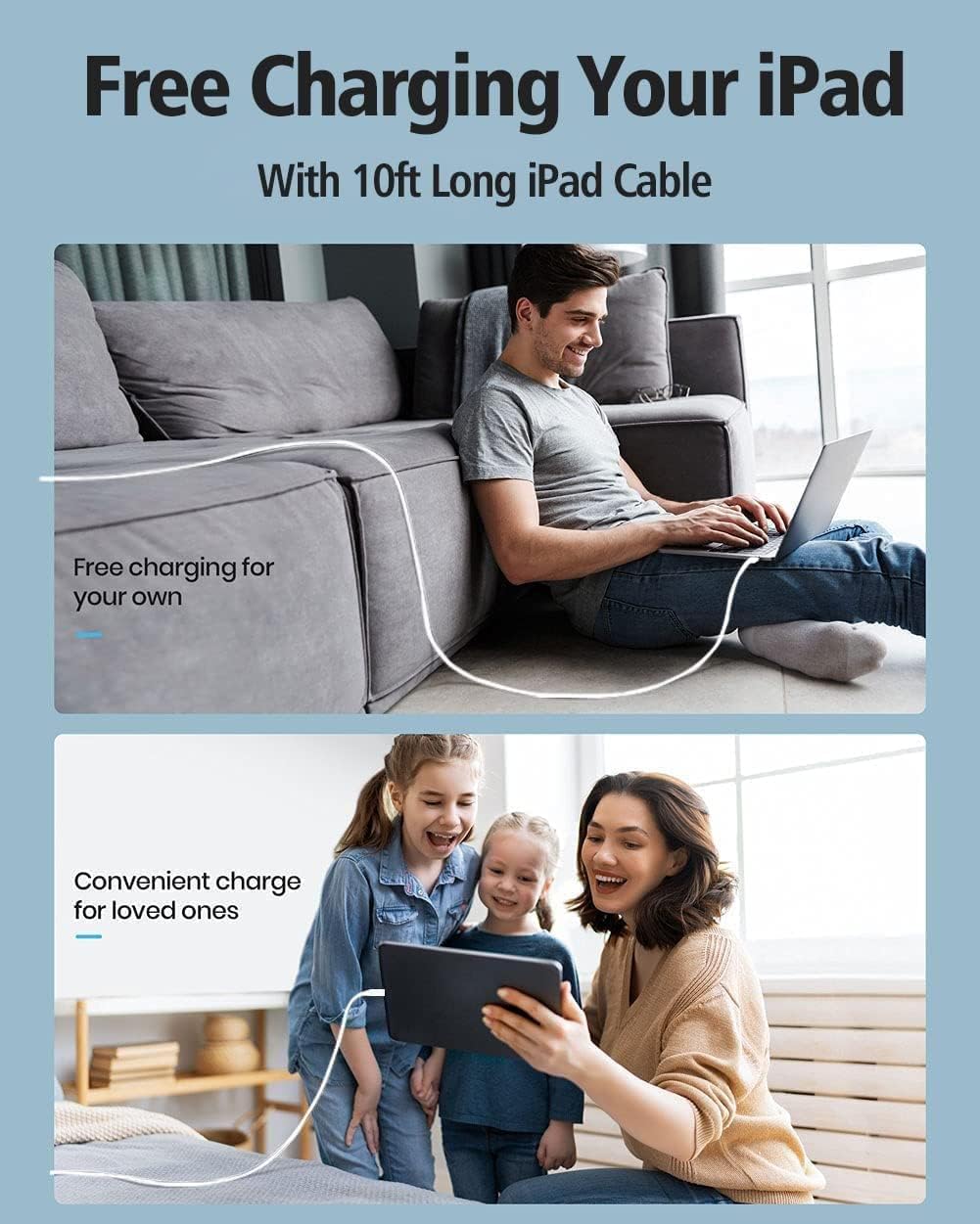 3-Pack 20W USB C Charger with 10FT Long USB C Fast Cahrging Cable for iPad Pro 12.9, iPad Pro 11 inch, iPad 10th Generation, iPad Air 5th/4th Generation, iPad Mini 6, iPhone 15/15 Pro/15 Pro Max