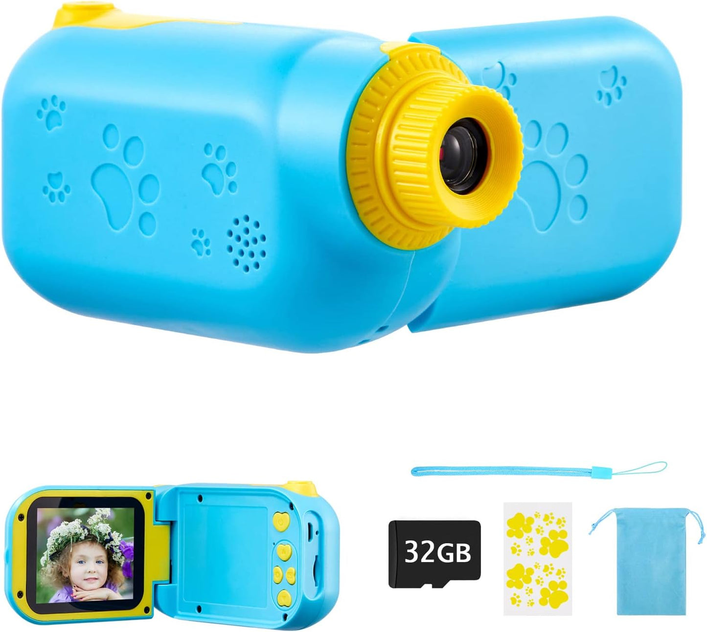 Kids Digital Video Camera HD 1080P 2.4 Screen with 32GB Micro SD Card - Blue