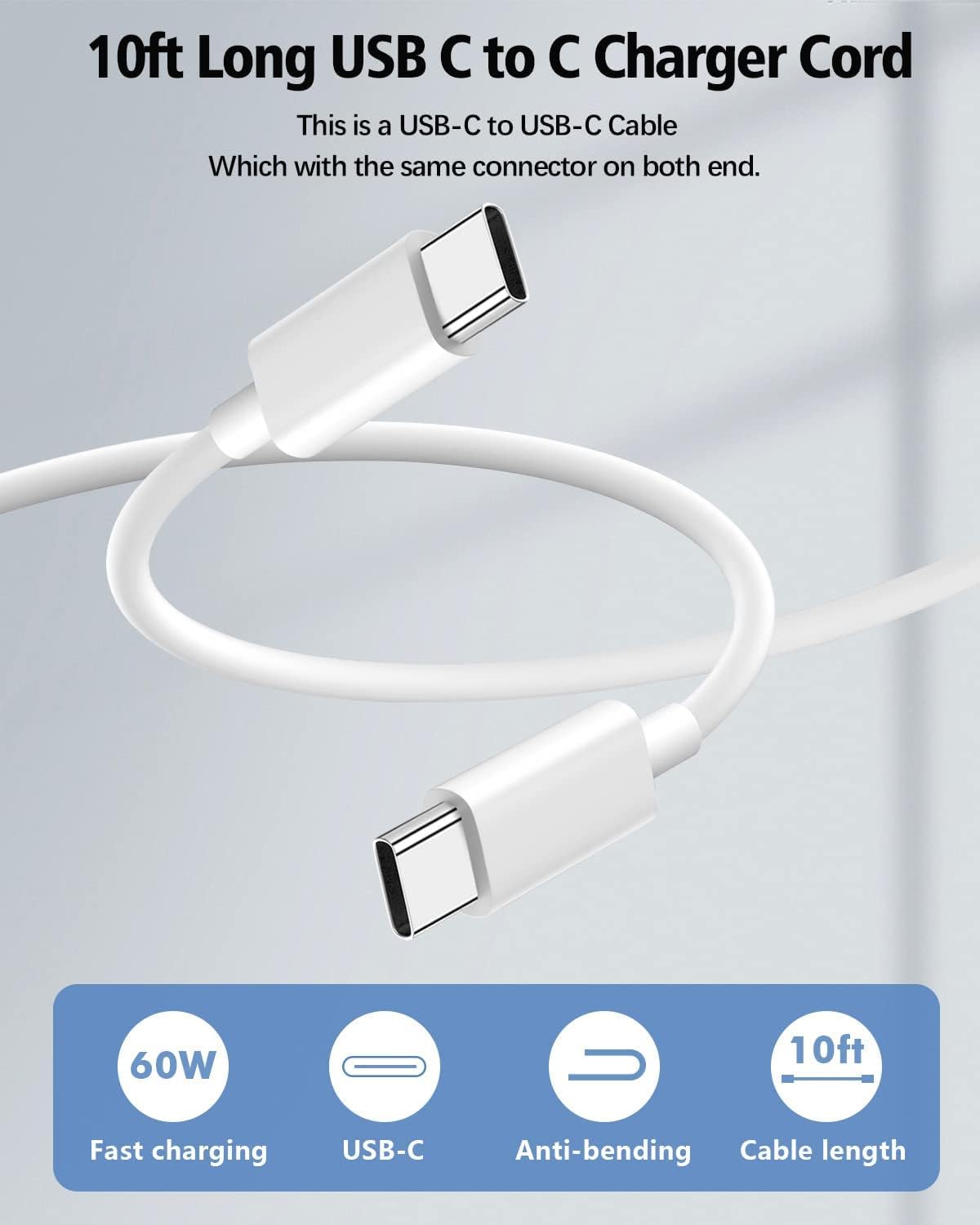 3-Pack 20W USB C Charger with 10FT Long USB C Fast Cahrging Cable for iPad Pro 12.9, iPad Pro 11 inch, iPad 10th Generation, iPad Air 5th/4th Generation, iPad Mini 6, iPhone 15/15 Pro/15 Pro Max