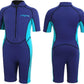 Kids 3mm Neoprene Short Wetsuit - One-Piece Front Zip UV Protection in Blue