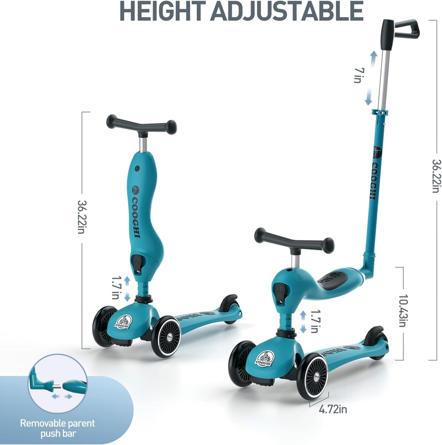 COOGHI Kids V3 Pro 3-in-1 Scooter in Ocean Blue - Age 1-5Y