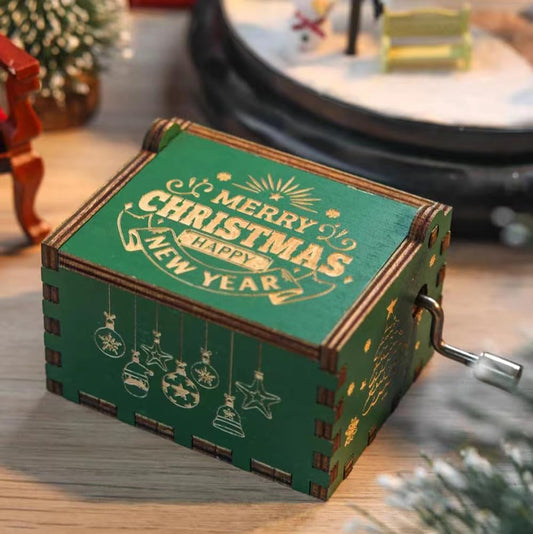 Set of 4 - Hand Crank Engraved Music Box - Merry Christmas