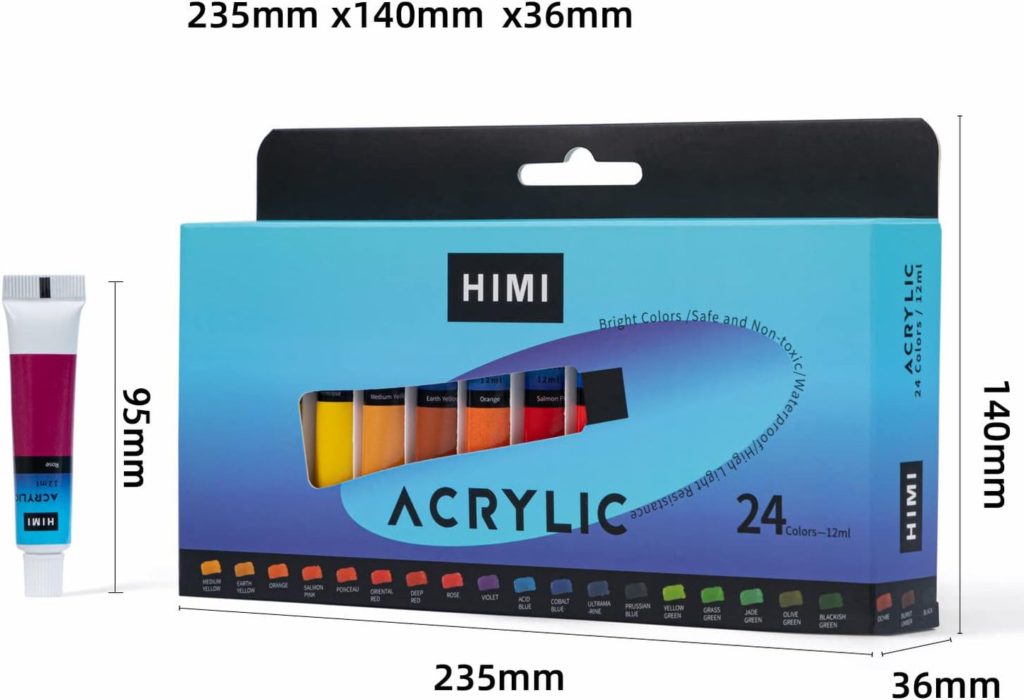 24-Color Acrylic Paint (Tube) Set (12ml each)