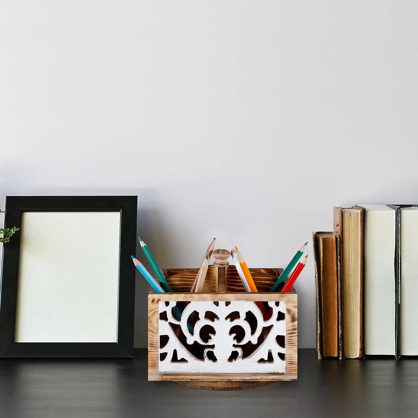 Desk Rotating Wooden Pencil Holder/Organizer