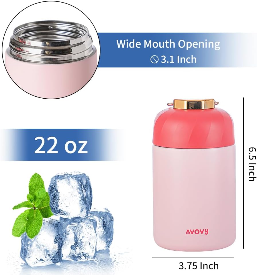 [Single-Pack] Hot & Cold Vacuum Insulated Thermal Food Jar w/ Spoon+Fork - Pink