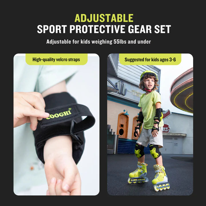 COOGHI Kids Helmet(Age 3-10) and Knee Pads(Age 3-6) Set - Green