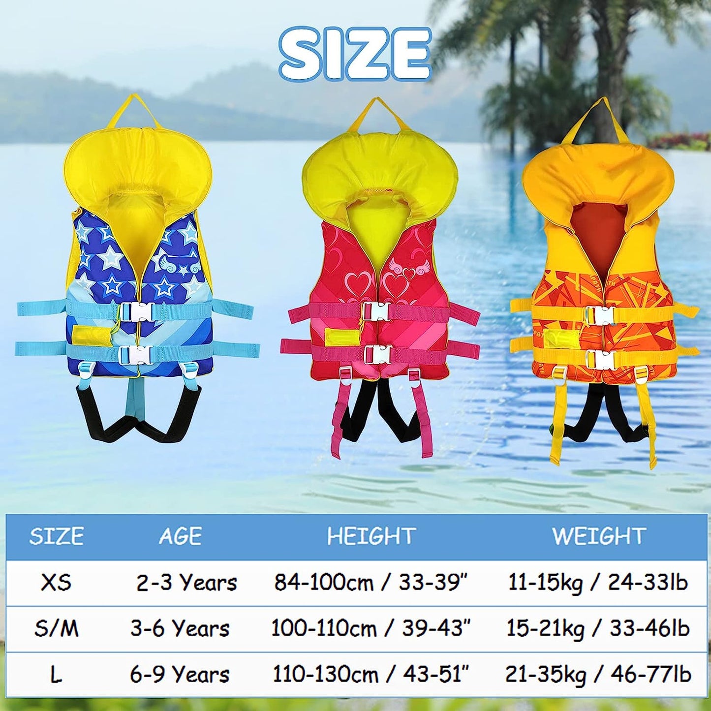 Kids Swimming Vest Life Jacket with Adjustable Safety Strap - Orange