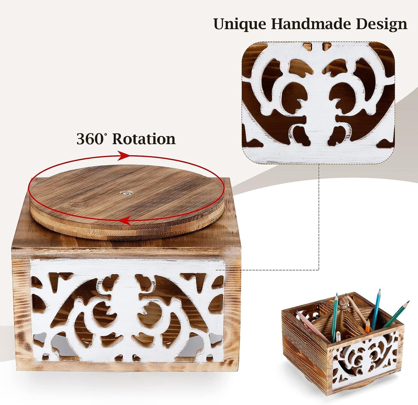 Desk Rotating Wooden Pencil Holder/Organizer